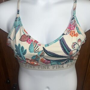 Victoria's Secret PINK Active Sports Bra Floral Print Size XL Black Tropical